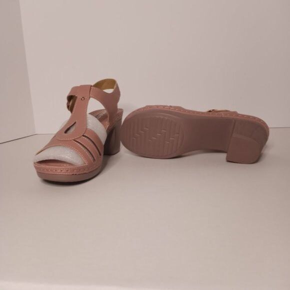 Women's Sandals Size 6.5 Pink Fish Mouth 3"Inch Square Heel Lightweight NWOT - Picture 4 of 6